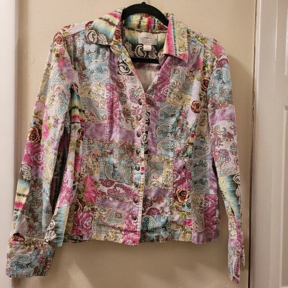 Christopher And Banks Womens  Patchwork Jacket Floral Paisley Eyelet Spring XL - Picture 9 of 11